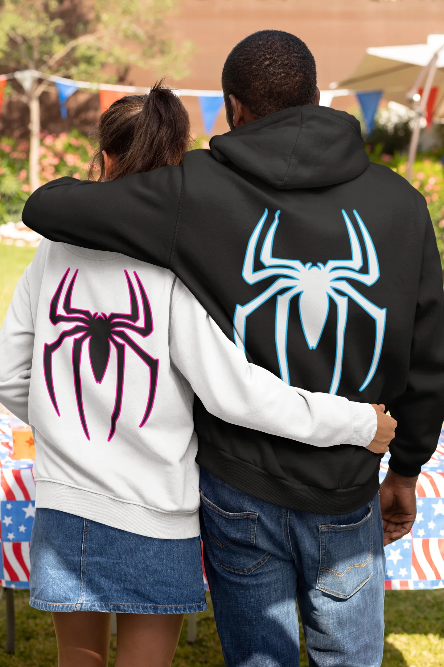 2 Pack : Spiderman Multiverse Black and White Matching Hoodies (BOTH SIDE PRINTED)