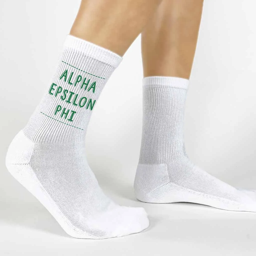 Alpha Epsilon Phi Crew Socks with Name in Sorority Colors