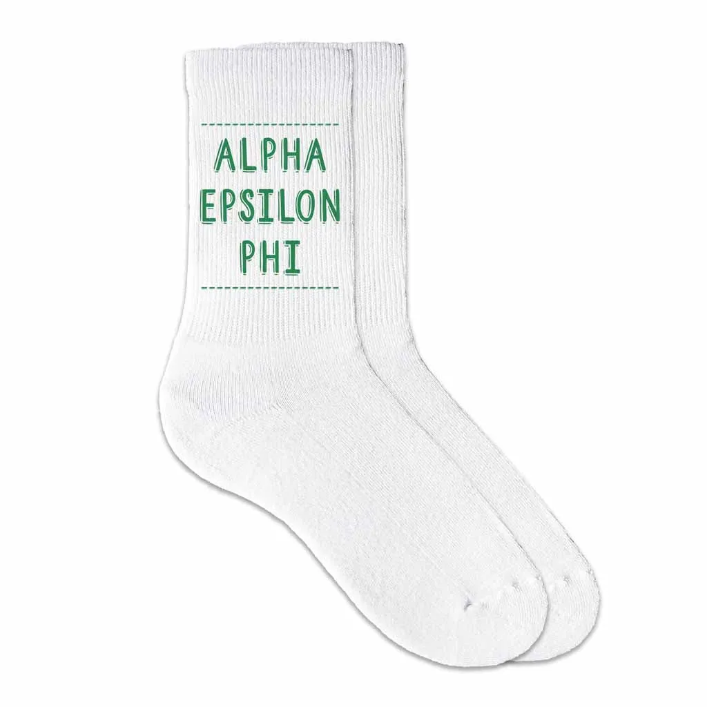 Alpha Epsilon Phi Crew Socks with Name in Sorority Colors