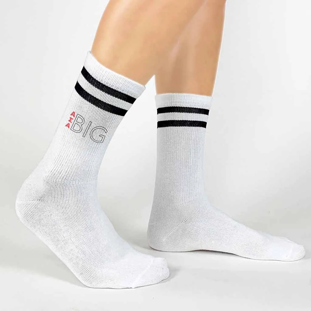 Alpha Sigma Alpha Sorority Socks for your Big and Little with Greek Letters on Striped Cotton Crew Socks