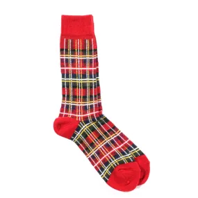 ANONYMOUS ISM WOOL CHECK CREW SOCK RED