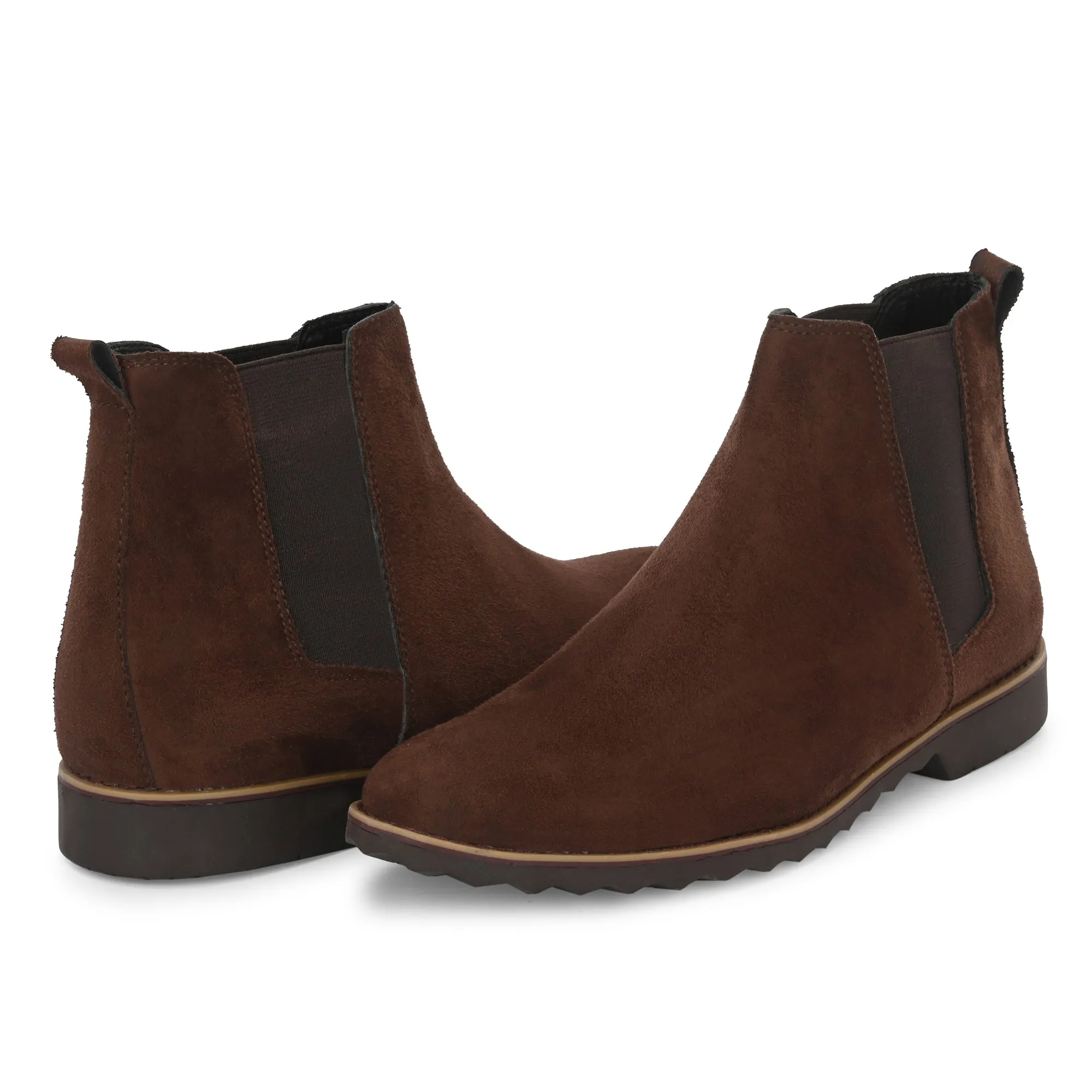 Attitudist Unisex Coffee Brown Mid Top Round Toe Chelsea Boots