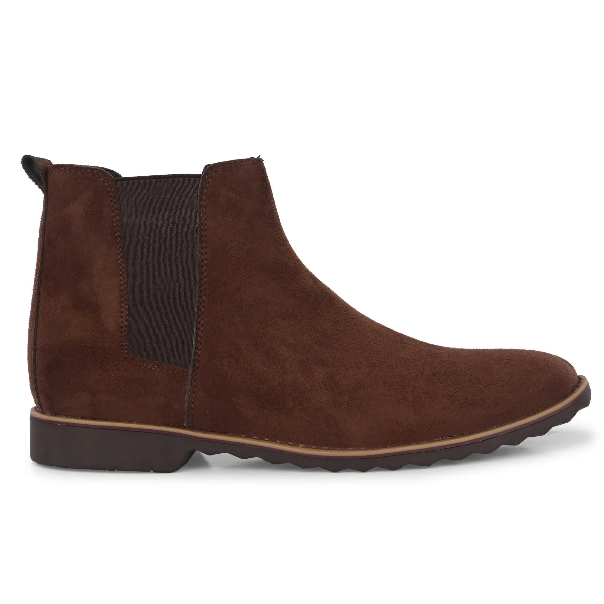 Attitudist Unisex Coffee Brown Mid Top Round Toe Chelsea Boots