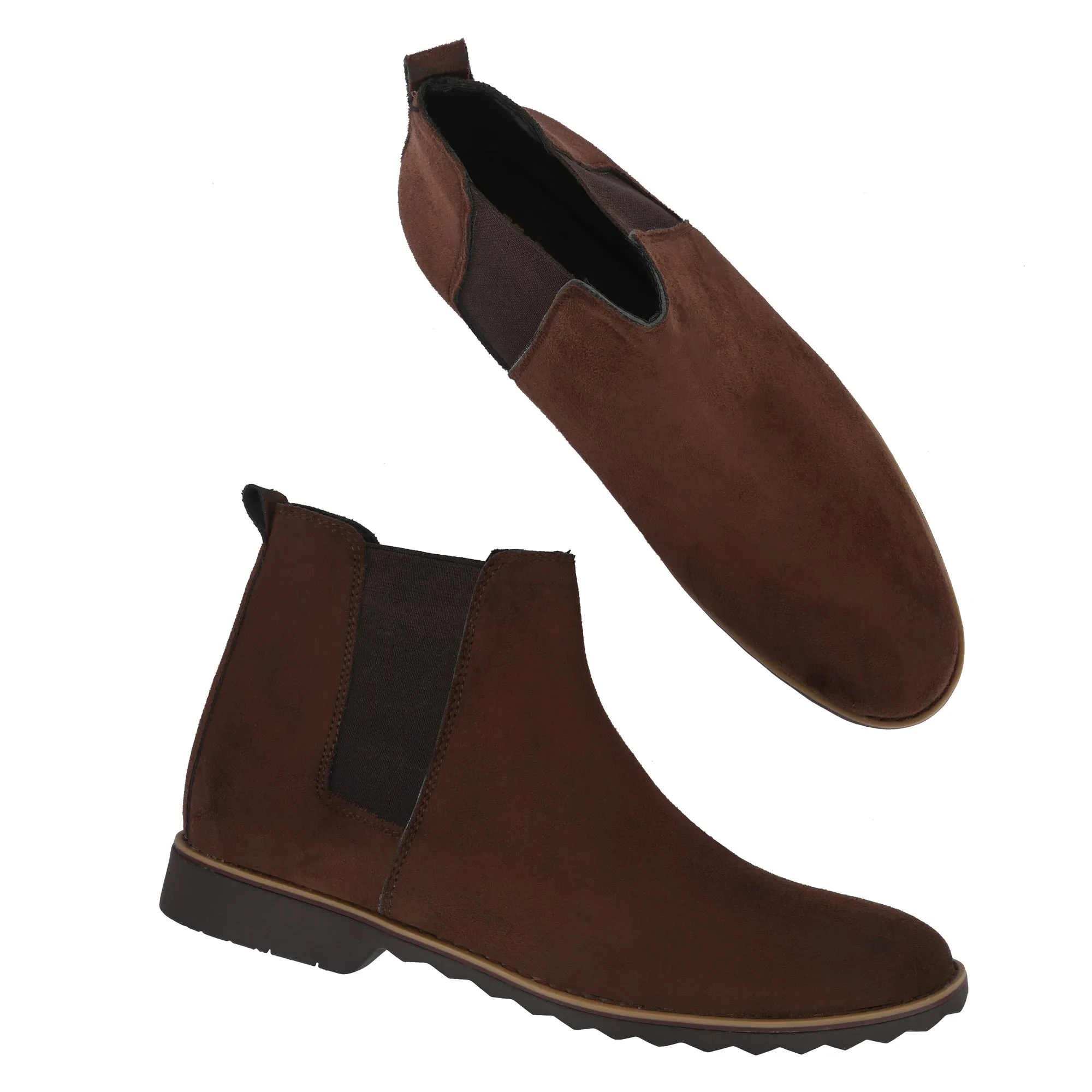 Attitudist Unisex Coffee Brown Mid Top Round Toe Chelsea Boots