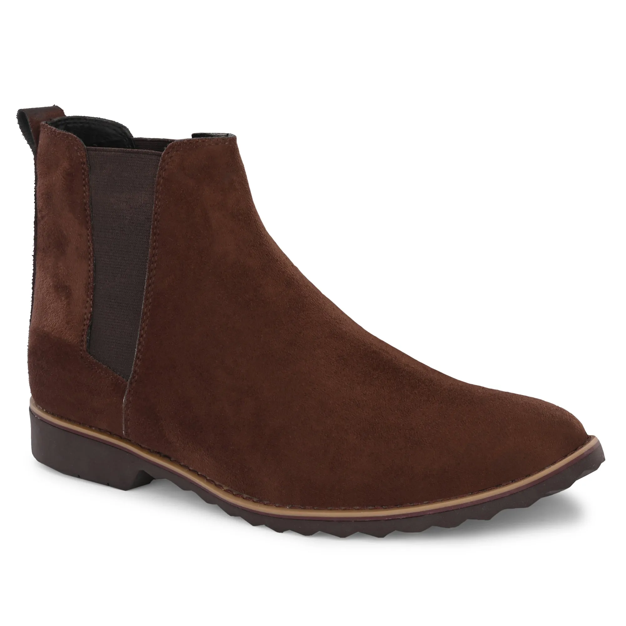 Attitudist Unisex Coffee Brown Mid Top Round Toe Chelsea Boots