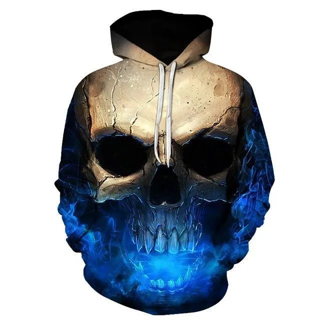 Autumn Winter Fashion Skull Print Hoodies Casual Hip Hop Men's Pullover