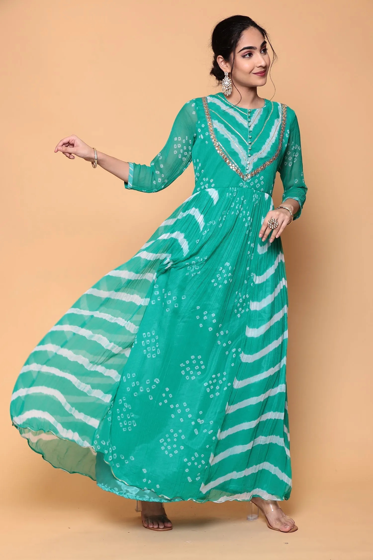 Bandhej Georgette Kurta Stitched with Gota work.