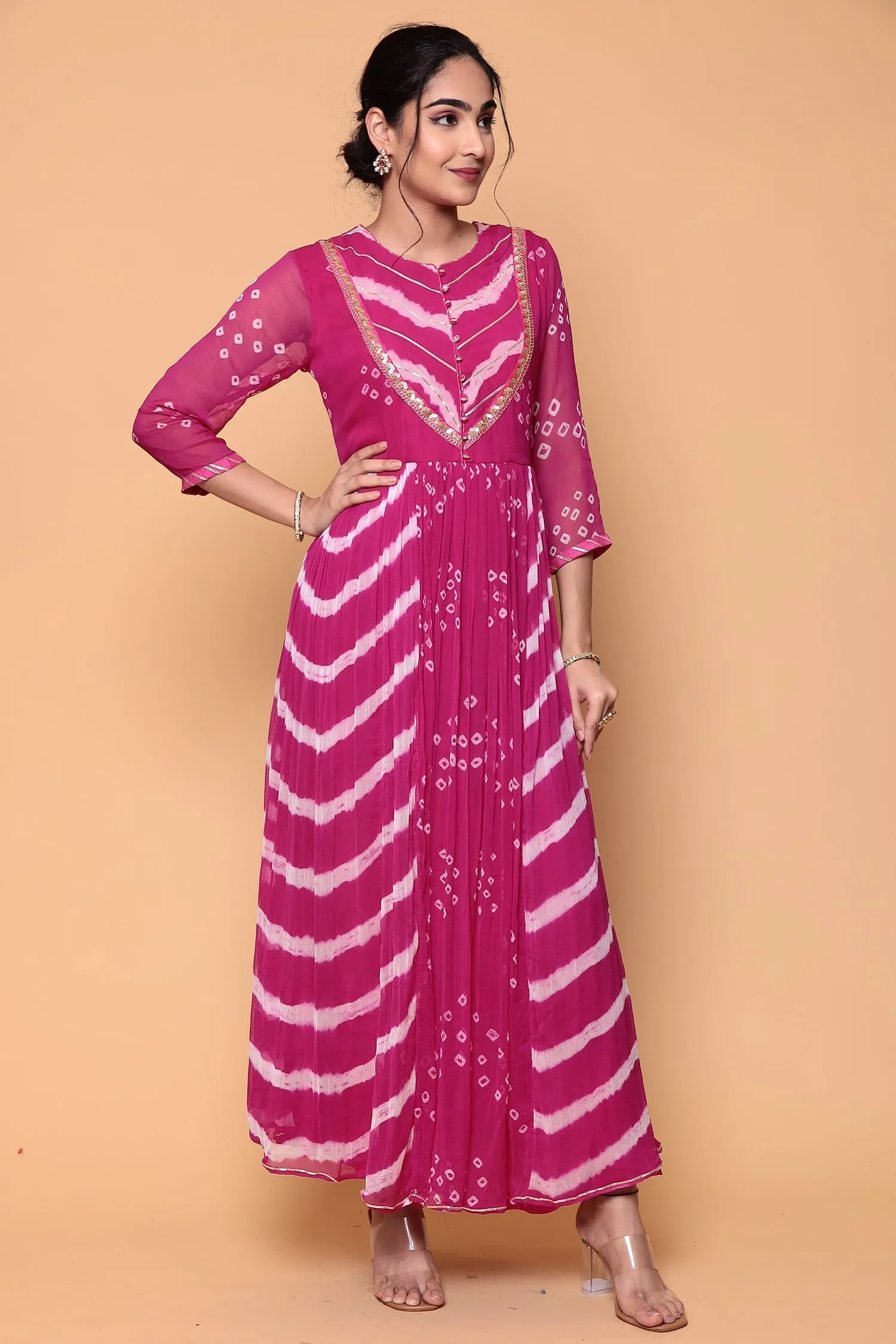 Bandhej Georgette Kurta Stitched with Gota work.