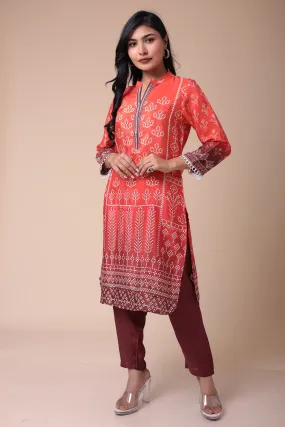 Bandhej Silk Blend Kurta Set with Embroidered work