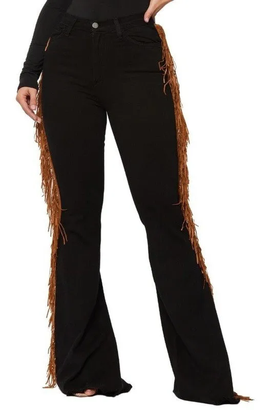 Black Bell Bottom Jean w/ Side Fringe- Inseam 32