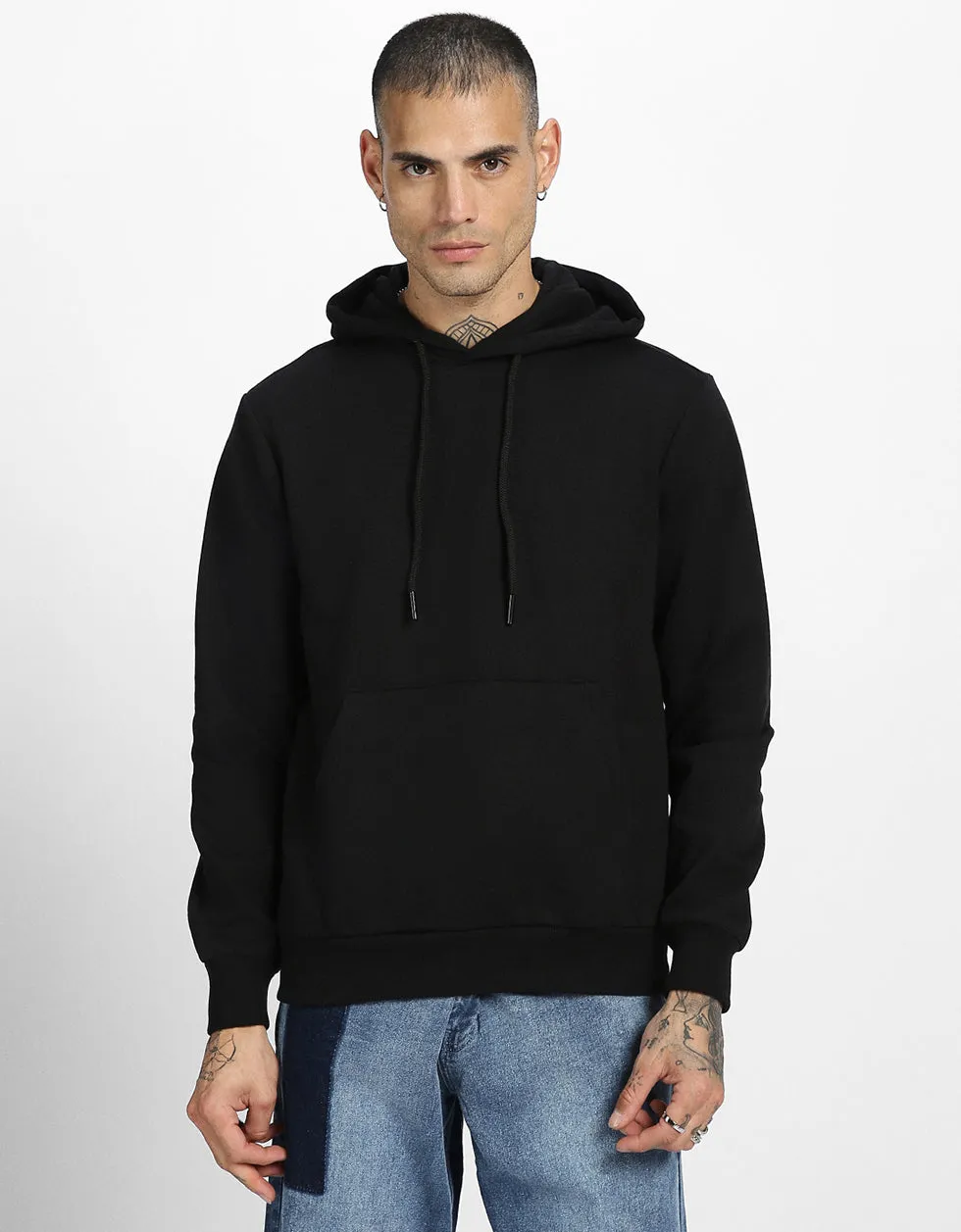 Black Solid Regular Hoodie