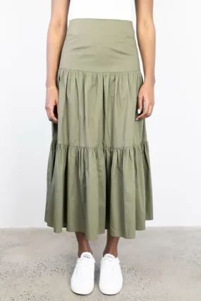 Blazing Khaki Cotton Tiered Maxi Skirt