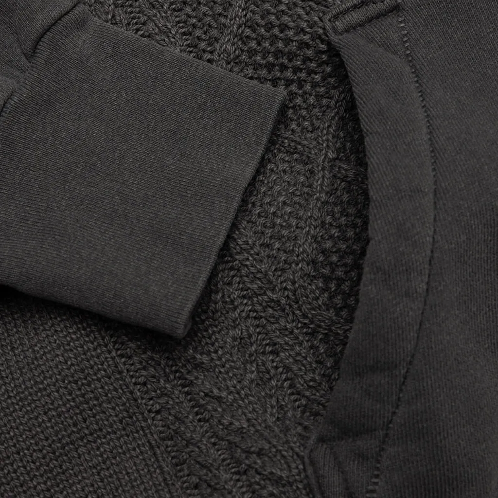 Cable Knit Reconstructed Hoodie - Washed Black