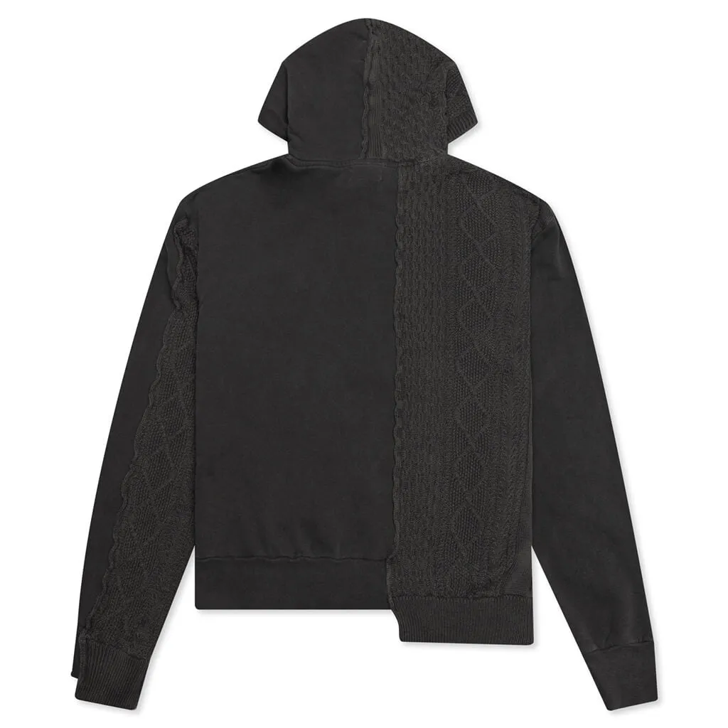 Cable Knit Reconstructed Hoodie - Washed Black