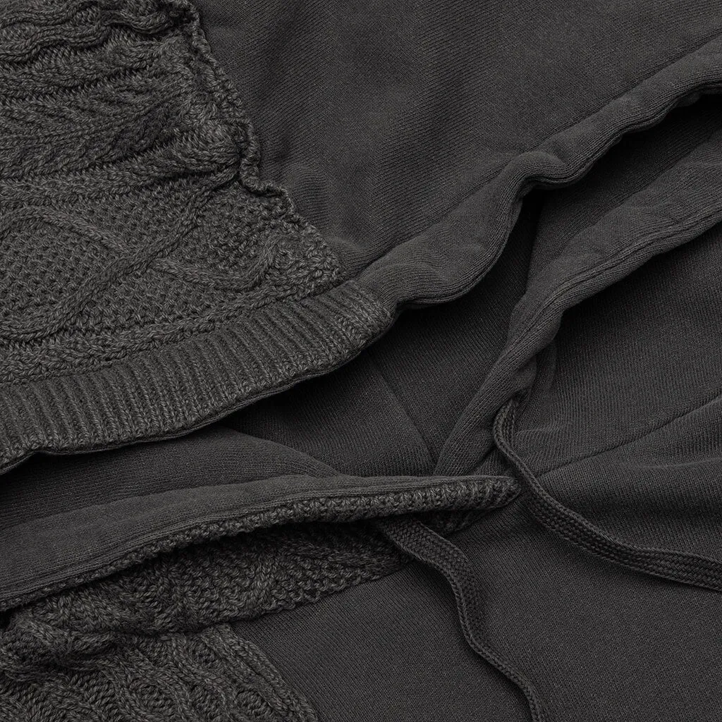 Cable Knit Reconstructed Hoodie - Washed Black