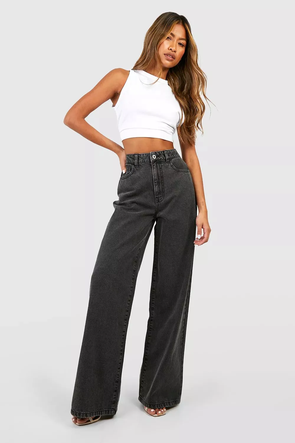 Charcoal Wide Leg High Rise Jeans