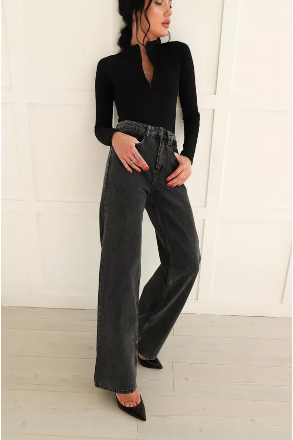 Charcoal Wide Leg High Rise Jeans