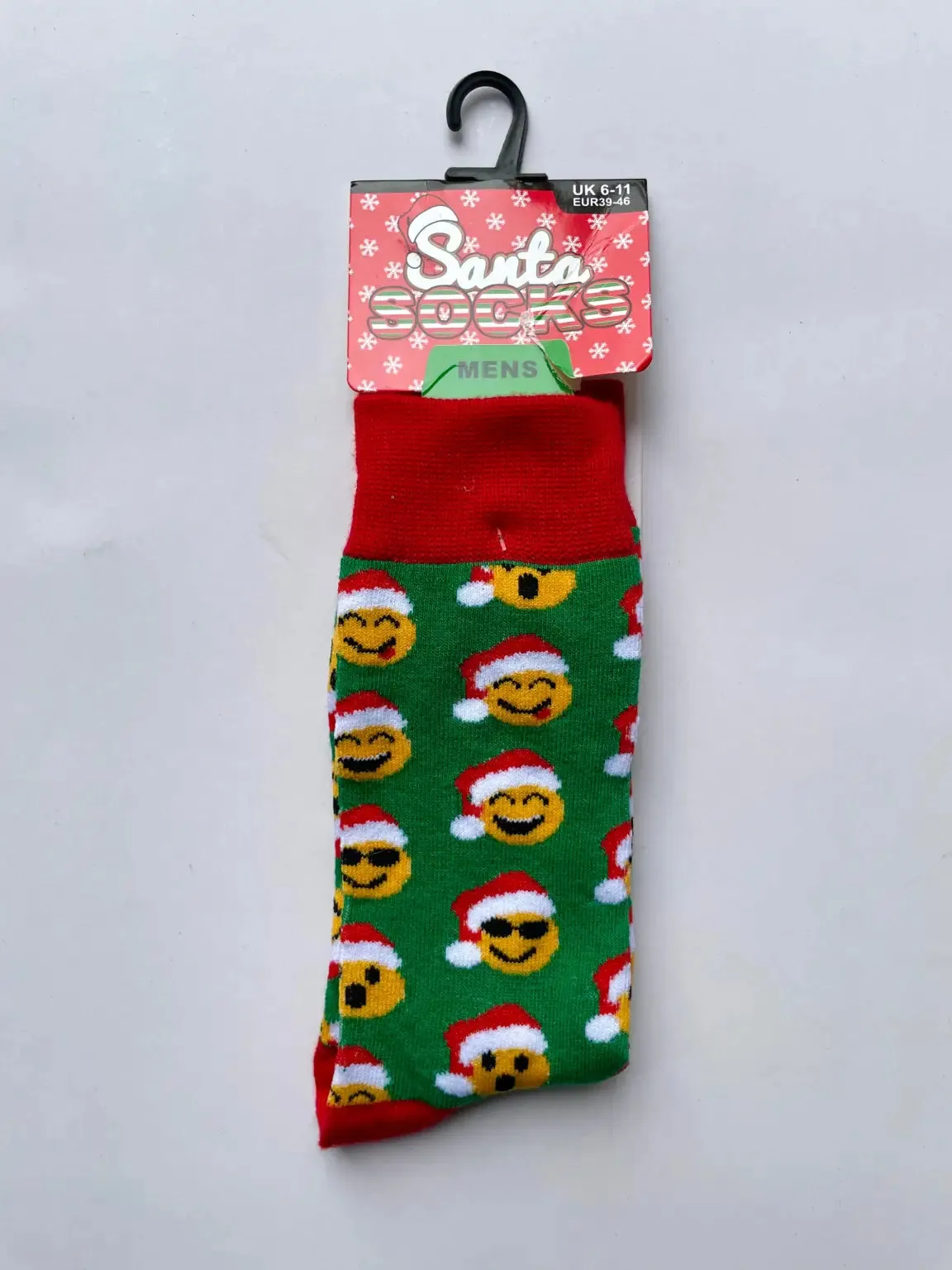 Christmas Santa Socks green & red with faces