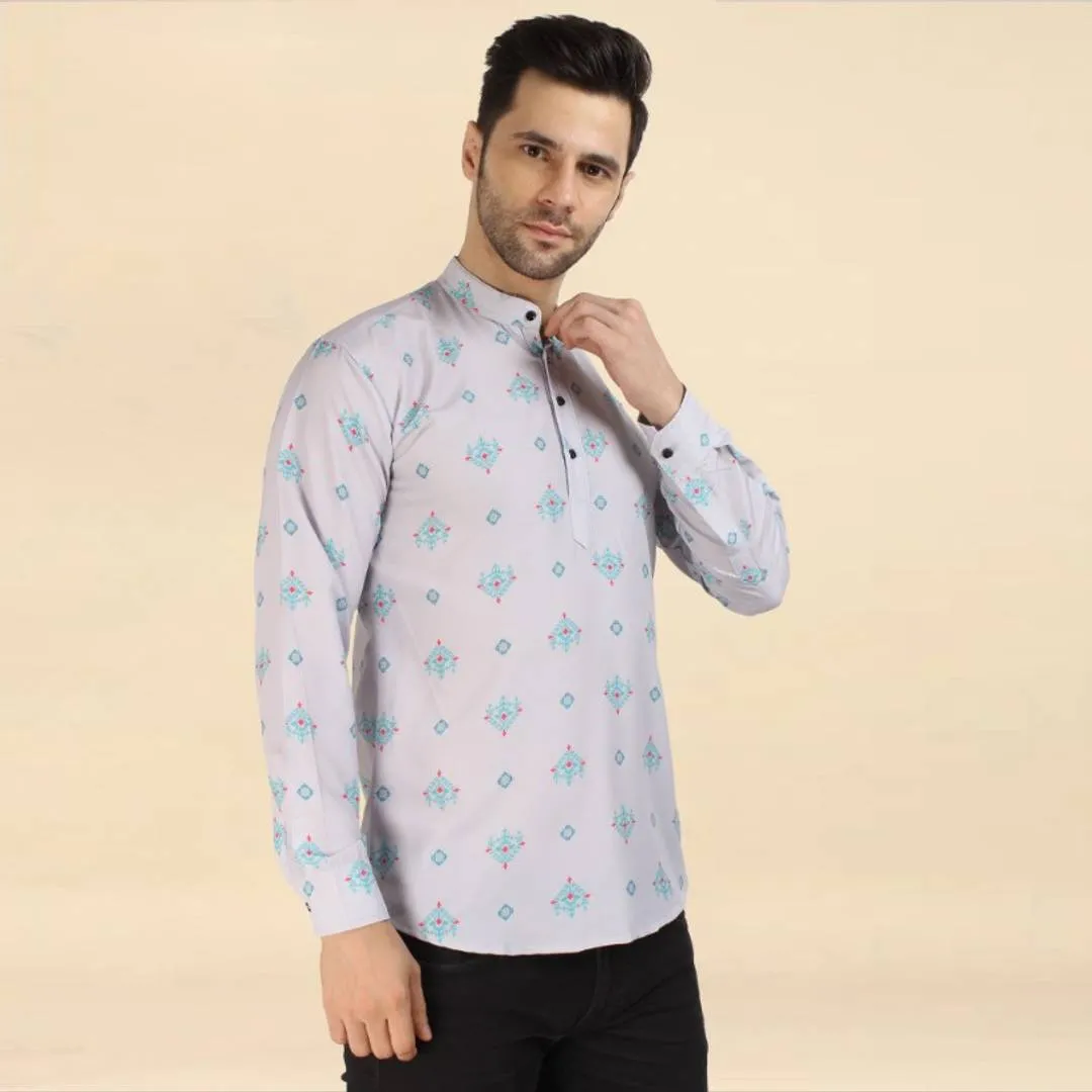 Classic Cotton Printed Short Kurtas for Men