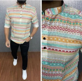 Classic Cotton Printed Short Kurtas for Men