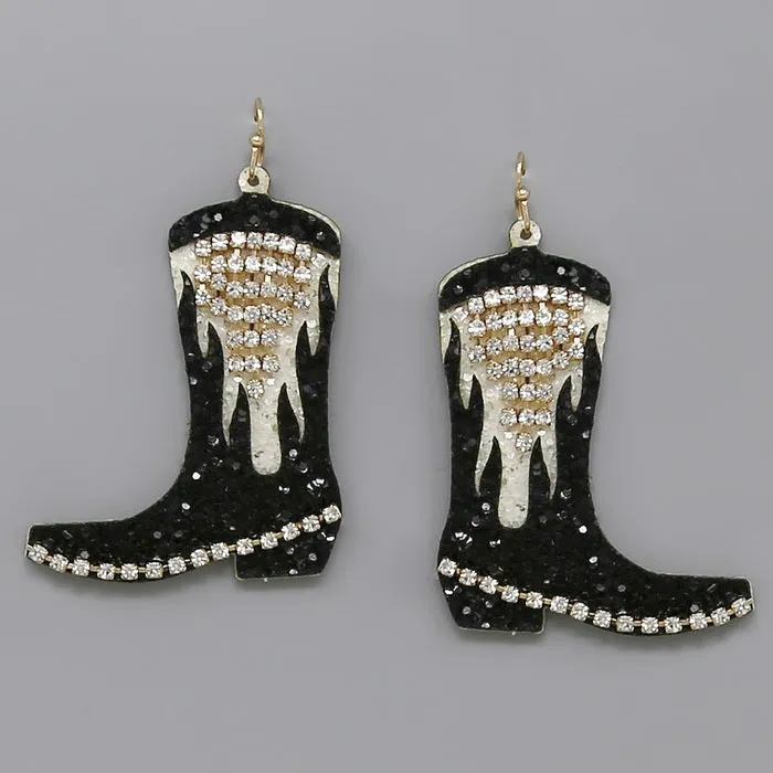 Cowgirl Boots Glitter Drop Earrings