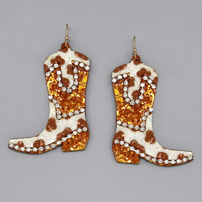 Cowgirl Boots Glitter Drop Earrings