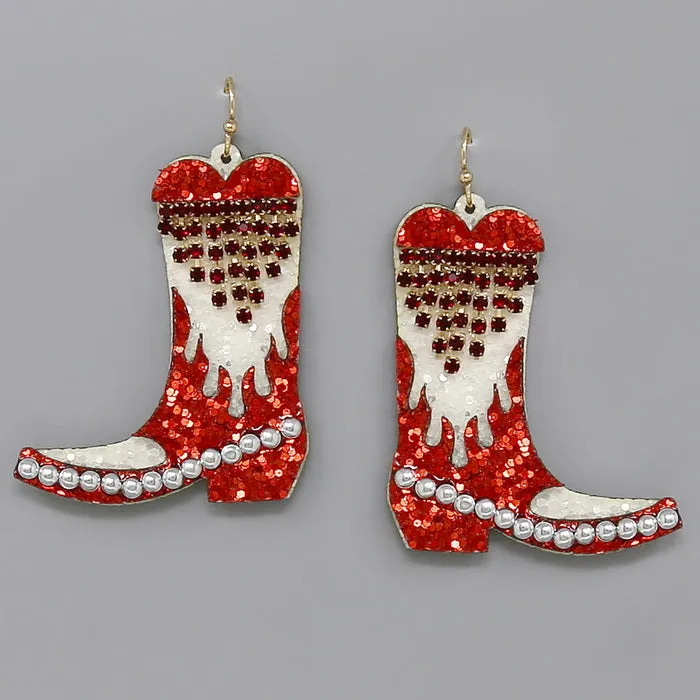 Cowgirl Boots Glitter Drop Earrings