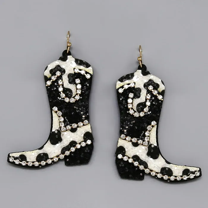 Cowgirl Boots Glitter Drop Earrings