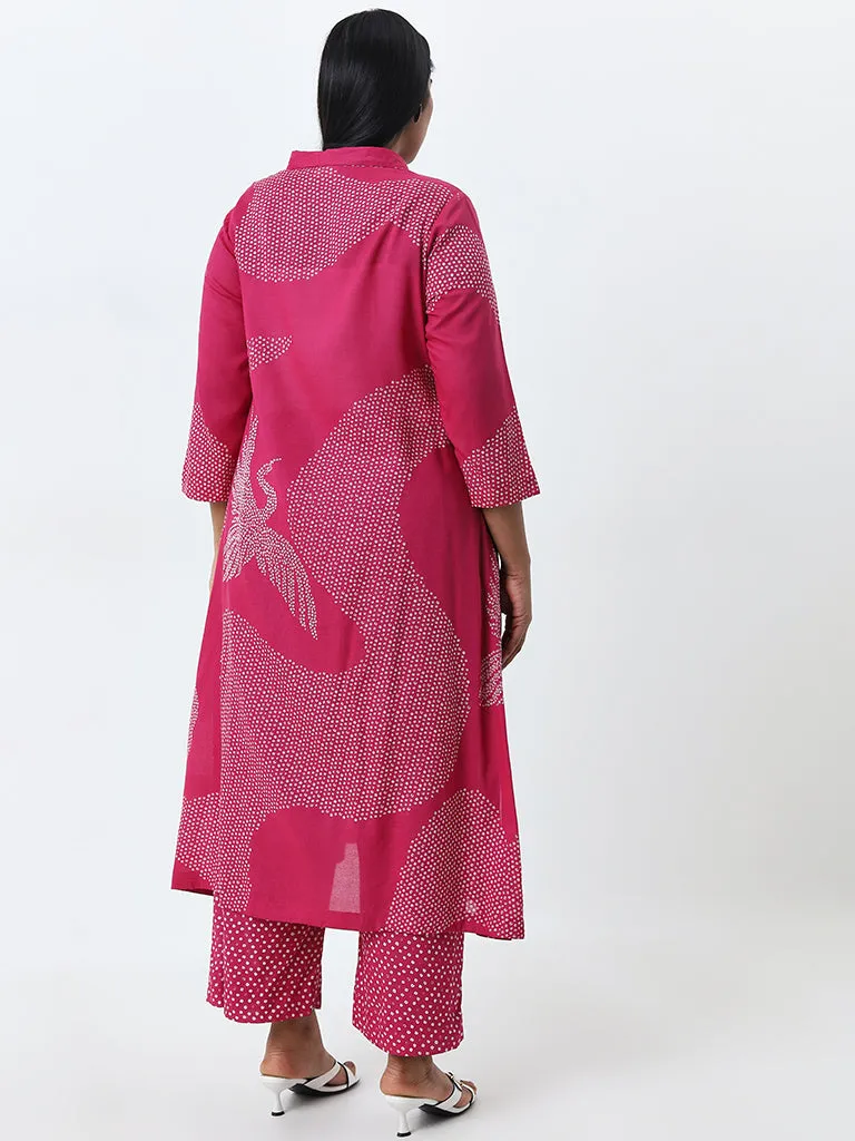 Diza Pink Bandhani Pattern A-line Cotton Kurta