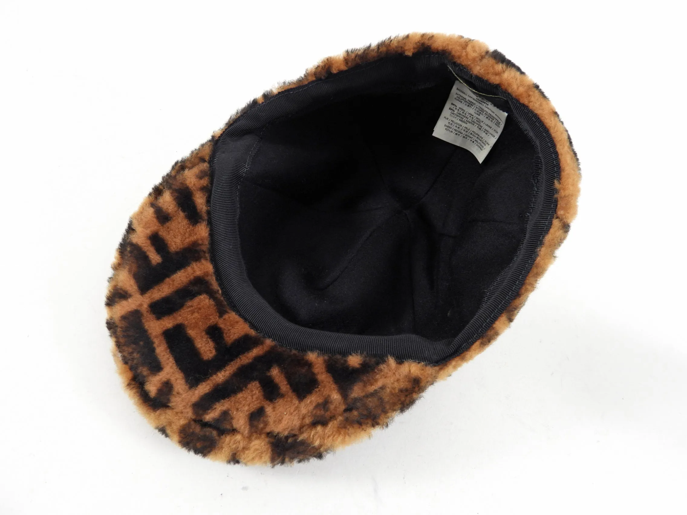 Fendi Shearling Zucca Logo Hat