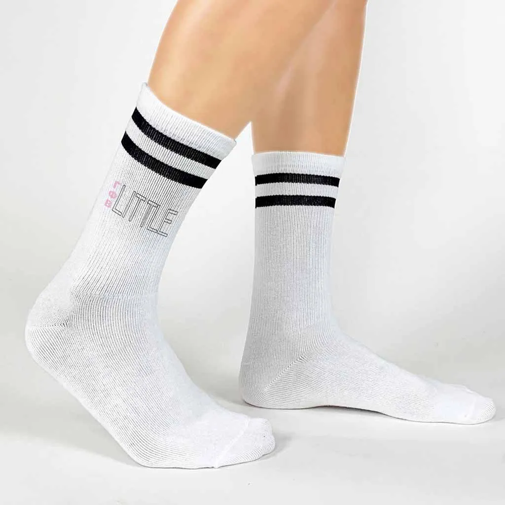 Gamma Phi Beta Sorority Socks for your Big and Little with Greek Letters on Striped Cotton Crew Socks