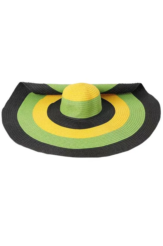 Green Large Brim Color Block Hat