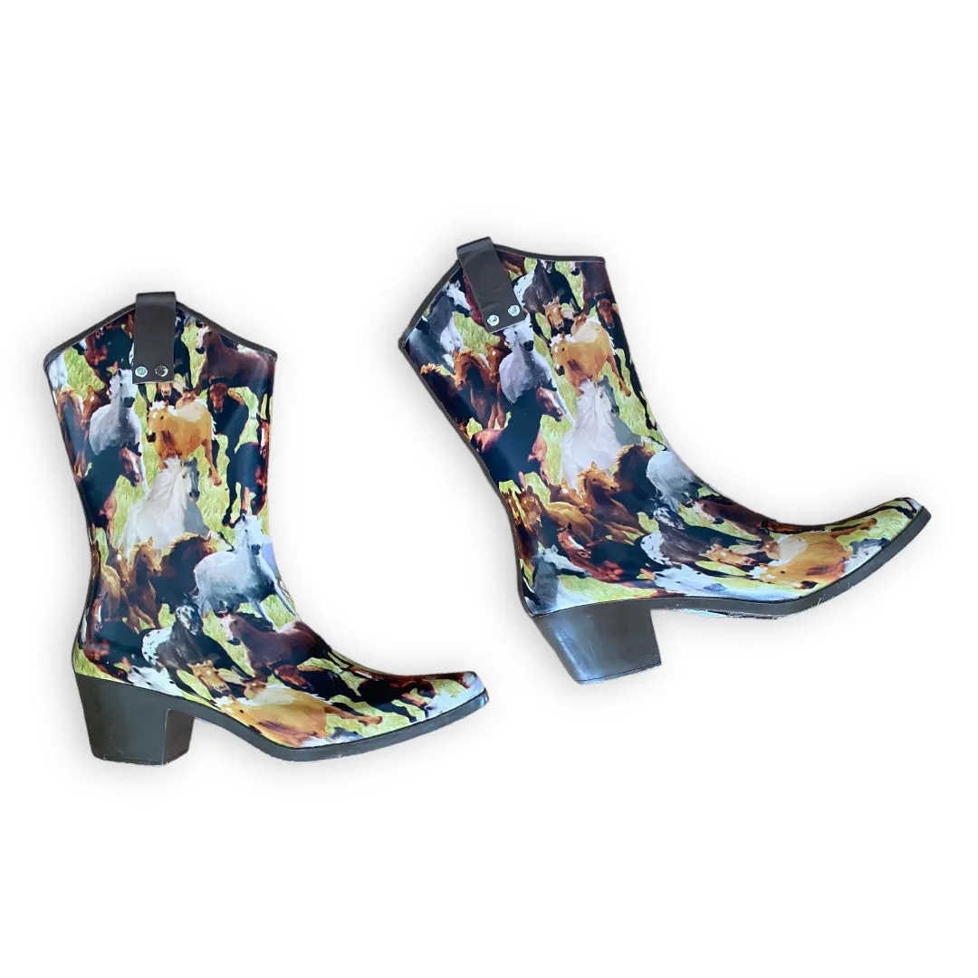 Henry Ferrera Horse Print Southwestern Rain Boots