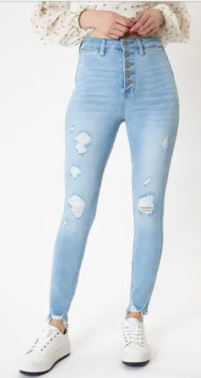 High Rise Button Fly Ankle Skinny Jeans