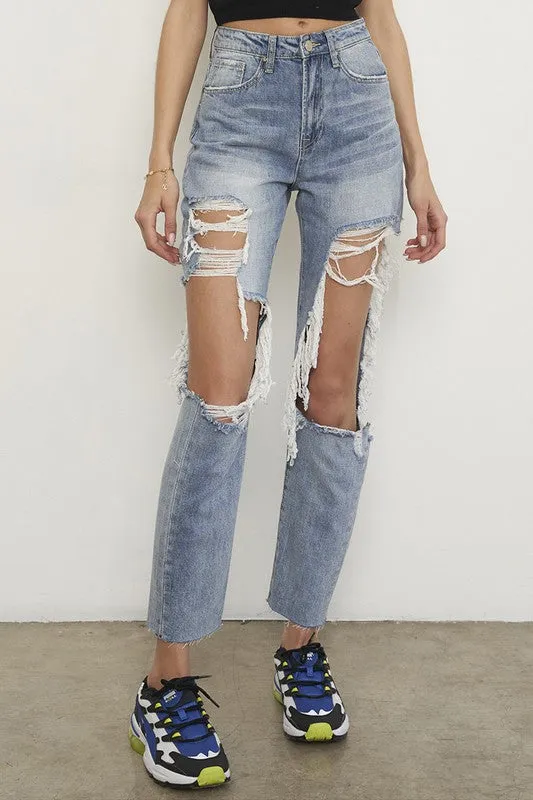 HIGH RISE DESTROYED BOYFRIEND JEANS