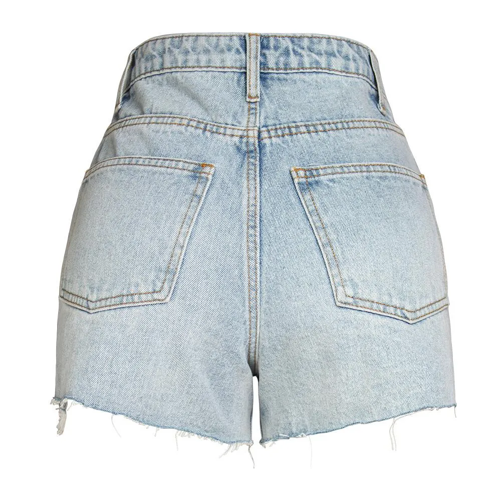 High Waist Frayed Denim Shorts