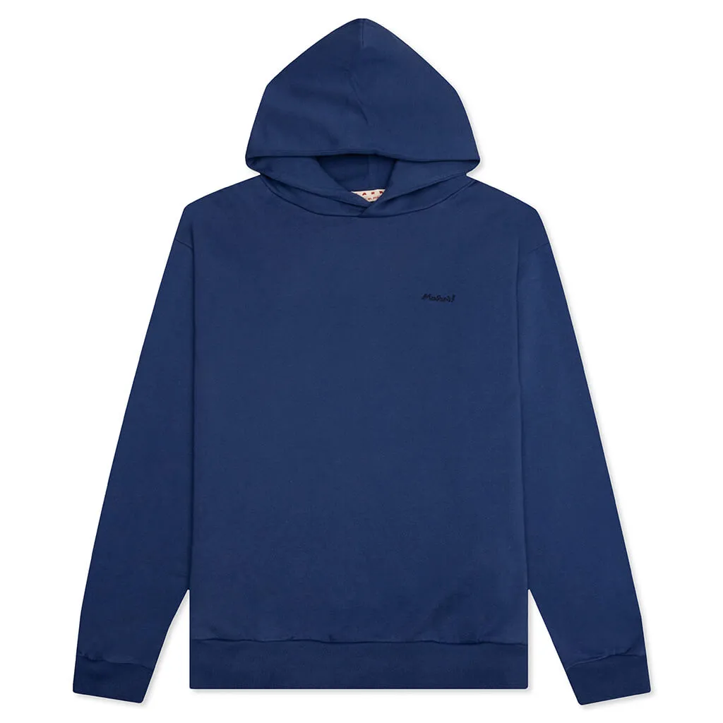 Hooded Brushed Logo Sweatshirt - Ocean