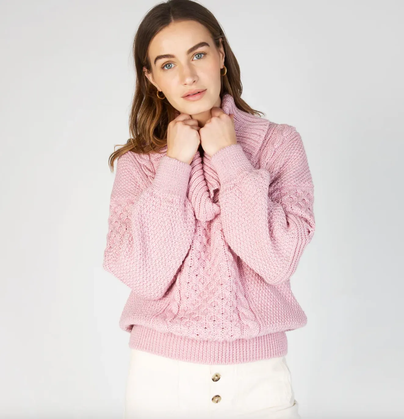 Irelands Eye Knitwear Knitted Shawl | Pink   Sage