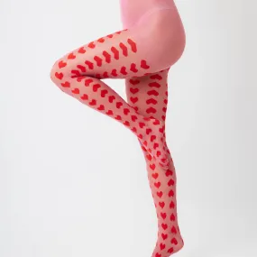 Lola Heart Monogram Tights in Pink and Red - Small