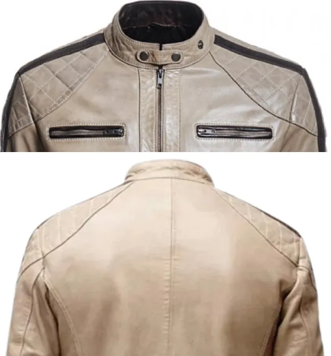 Men’s Biker Beige Color Leather Jacket