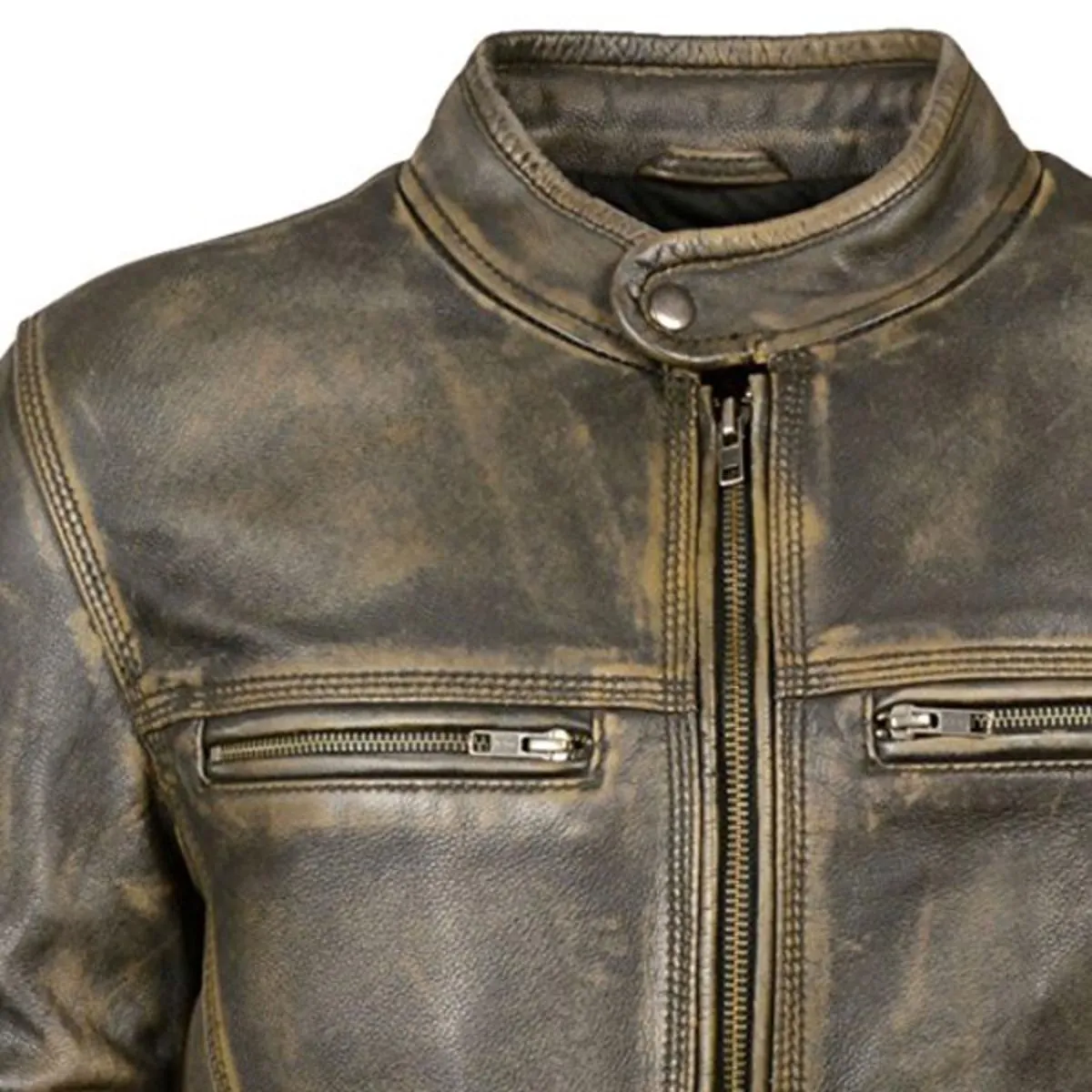 Mens Distressed Waxed Vintage Retro Motorcycle Cafe Racer Leather Jacket