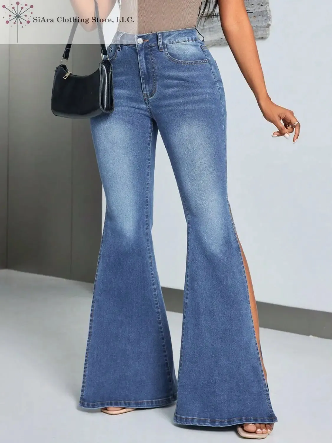 Mid Rise Women's Jeans with Side Slit