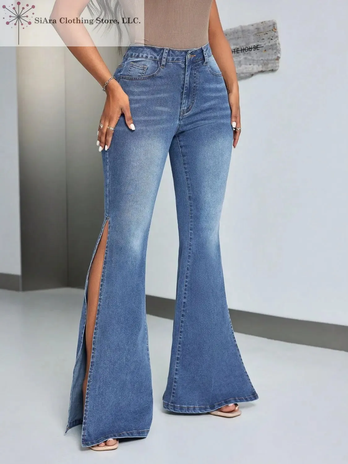 Mid Rise Women's Jeans with Side Slit