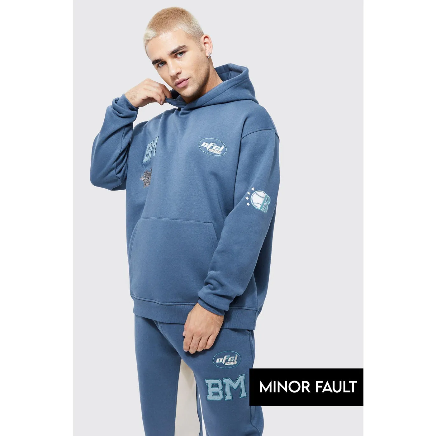 (Minor Fault) Blue Oversized Varsity Hoodie