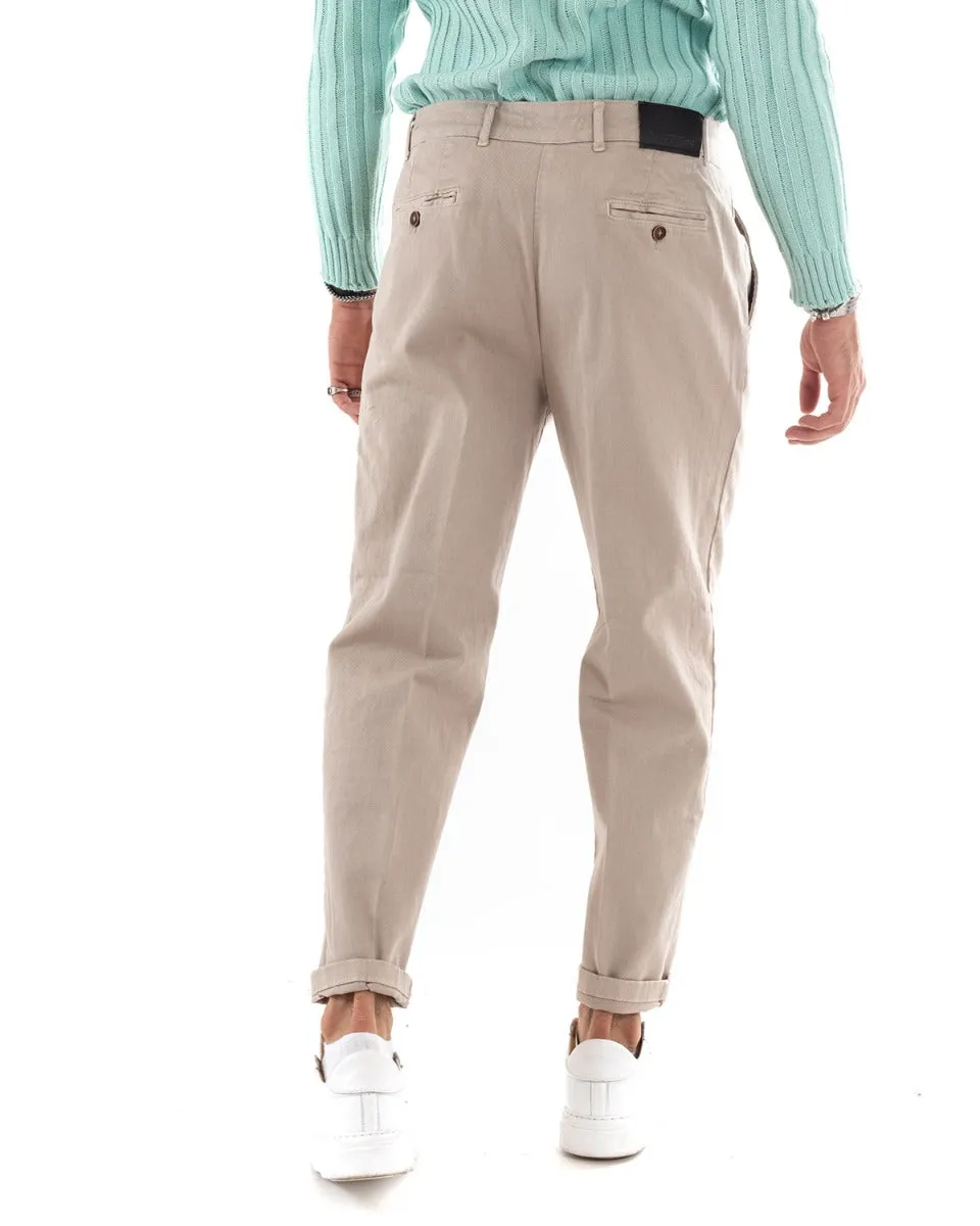 Pantaloni Jeans Uomo Loose Fit Con Pinces Beige Casual GIOSAL-P5535A