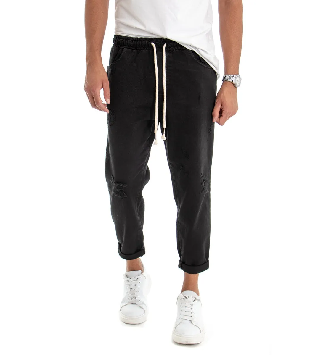 Pantaloni Jeans Uomo Regular Fit Nero Pantalaccio Bull Con Rotture Casual GIOSAL-P3028A