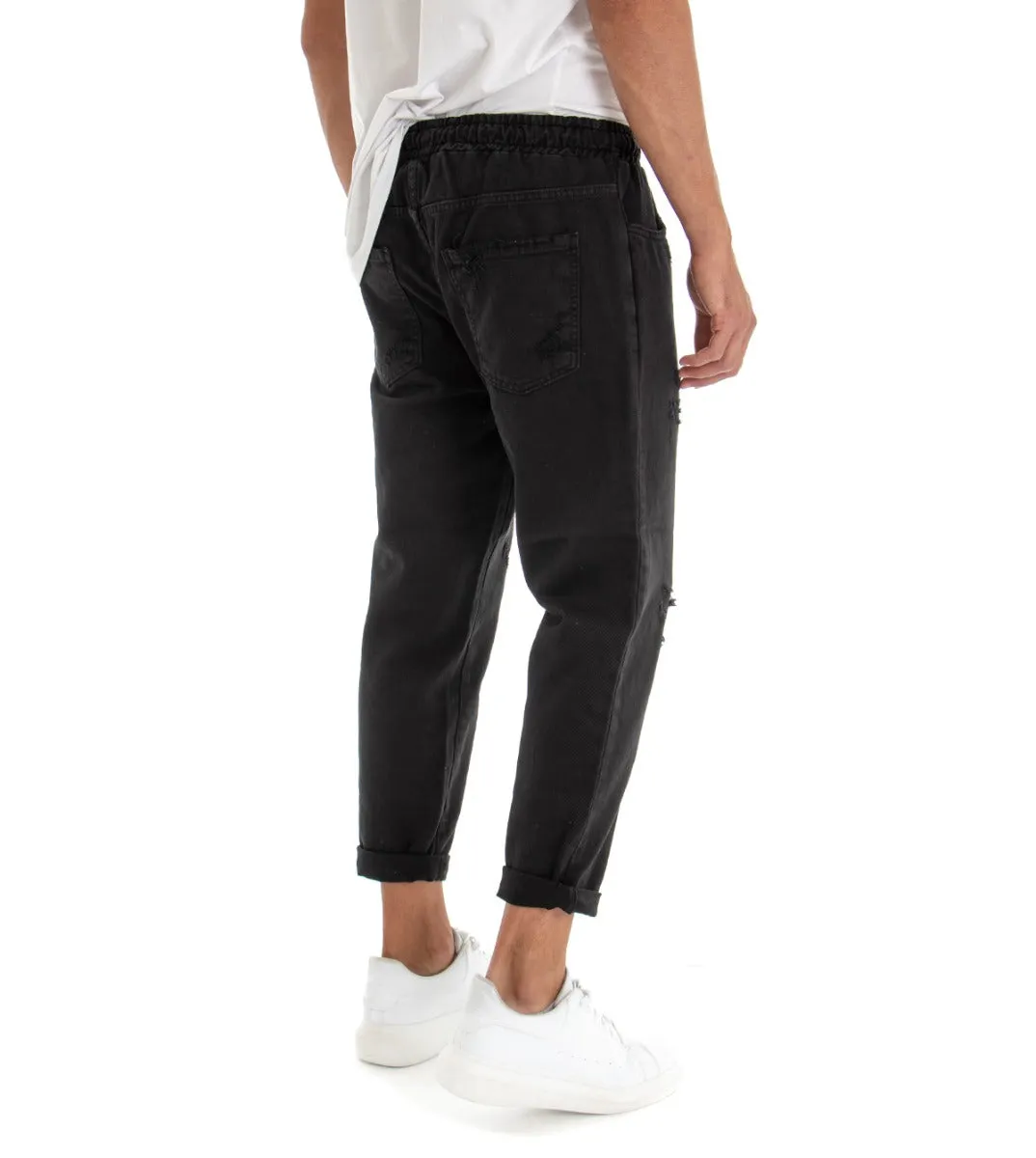 Pantaloni Jeans Uomo Regular Fit Nero Pantalaccio Bull Con Rotture Casual GIOSAL-P3028A