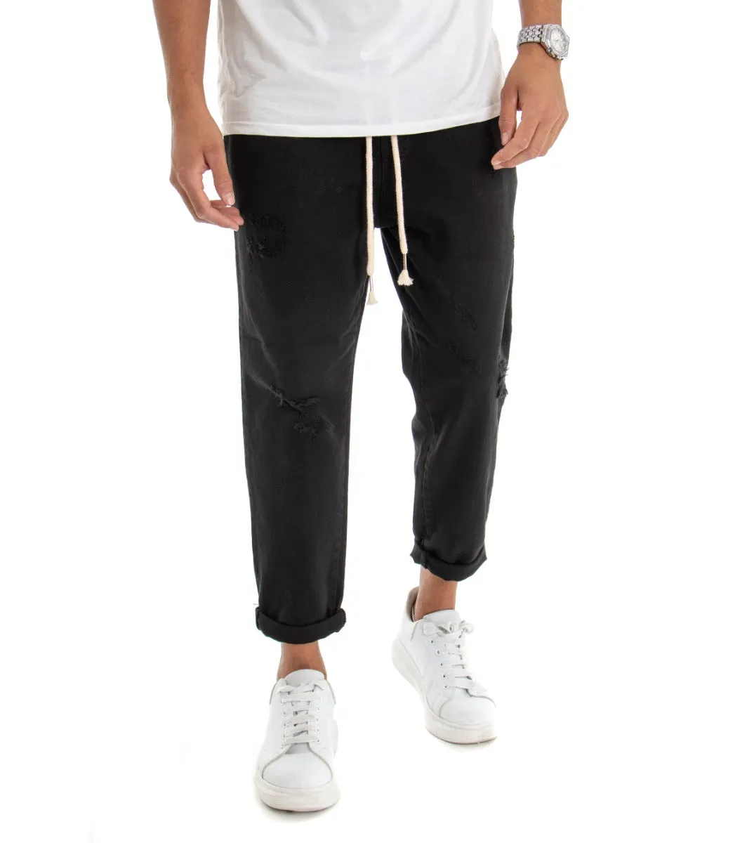 Pantaloni Jeans Uomo Regular Fit Nero Pantalaccio Bull Con Rotture Casual GIOSAL-P3028A