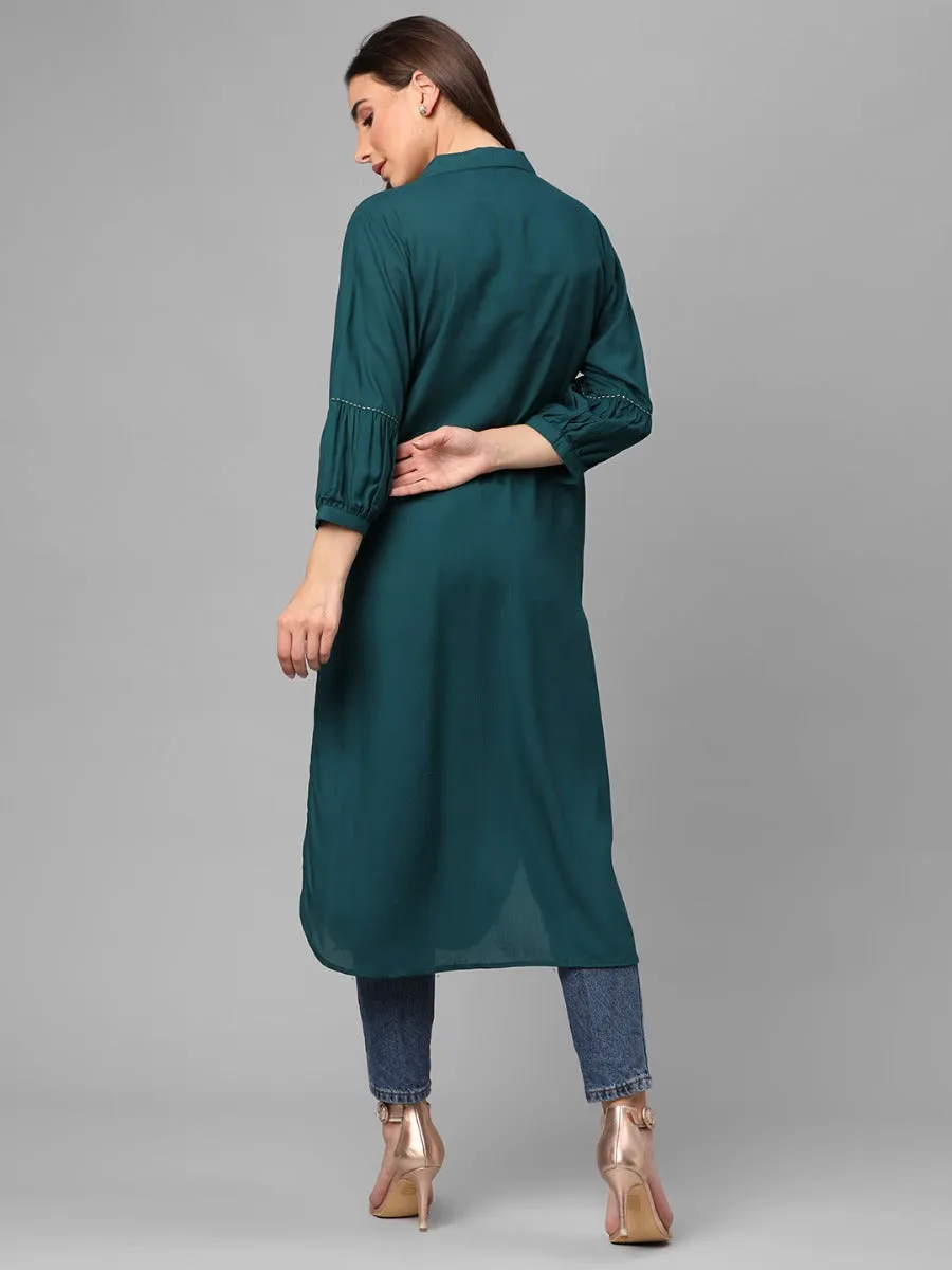 Peacock Green Solid Kurta