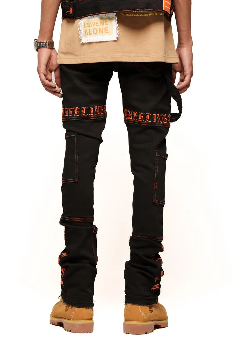 PHEELINGS DEFYING ODDS FLARE STACK DENIM (JET BLACK/ORANGE)